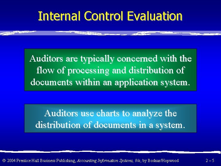 Internal Control Evaluation Auditors are typically concerned with the flow of processing and distribution