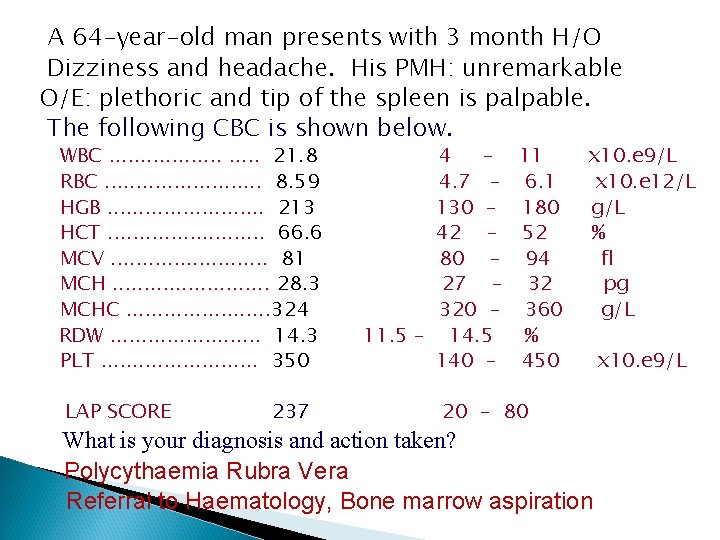 A 64 -year-old man presents with 3 month H/O Dizziness and headache. His PMH: