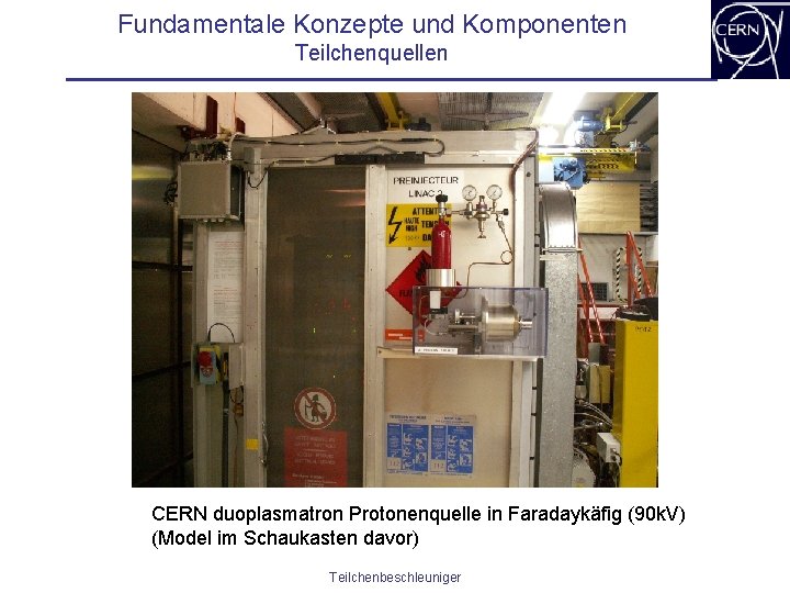 Fundamentale Konzepte und Komponenten Teilchenquellen CERN duoplasmatron Protonenquelle in Faradaykäfig (90 k. V) (Model