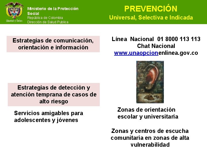 Ministerio de la Protección Social República de Colombia Dirección de Salud Publica Estrategias de