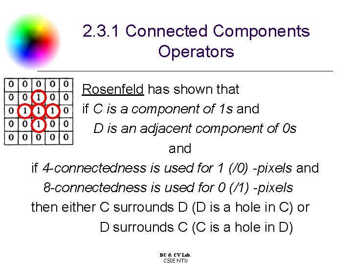 2. 3. 1 Connected Components Operators Rosenfeld has shown that if C is a