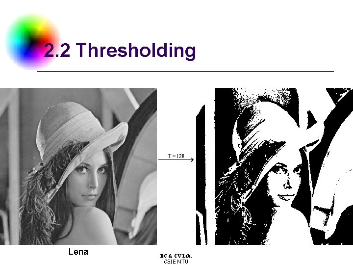 2. 2 Thresholding Lena DC & CV Lab. CSIE NTU 