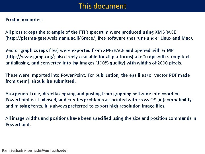This document Production notes: All plots except the example of the FTIR spectrum were