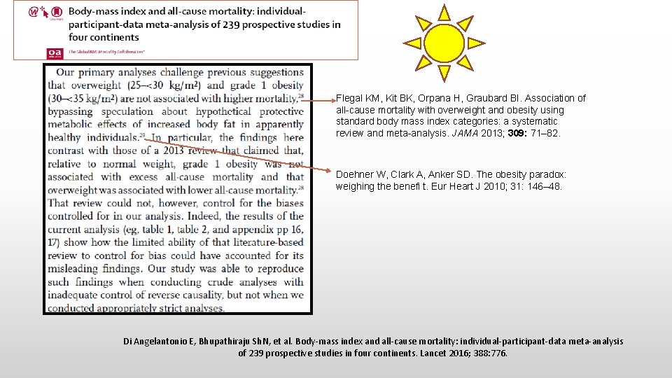 Flegal KM, Kit BK, Orpana H, Graubard BI. Association of all-cause mortality with overweight