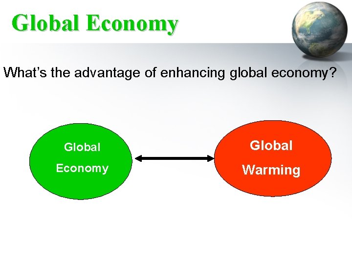 Global Economy What’s the advantage of enhancing global economy? Global Economy Warming 