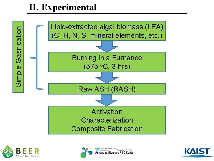 Simple Gasification II. Experimental Lipid-extracted algal biomass (LEA) (C, H, N, S, mineral elements,