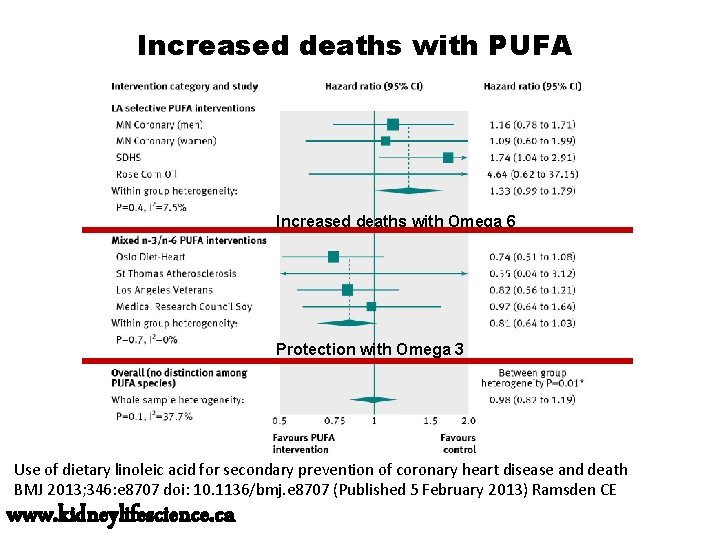 Increased deaths with PUFA Increased deaths with Omega 6 Protection with Omega 3 Use