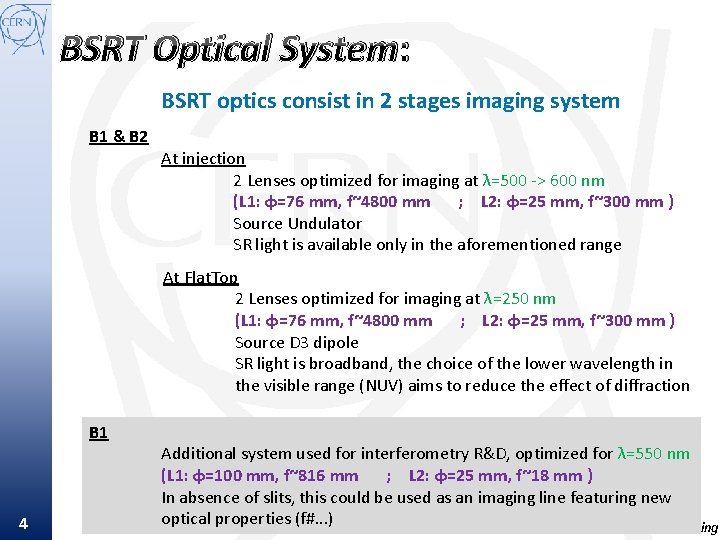 BSRT Optical System: BSRT optics consist in 2 stages imaging system B 1 &