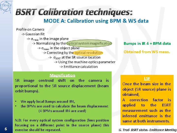 BSRT Calibration techniques: MODE A: Calibration using BPM & WS data Bumps in IR