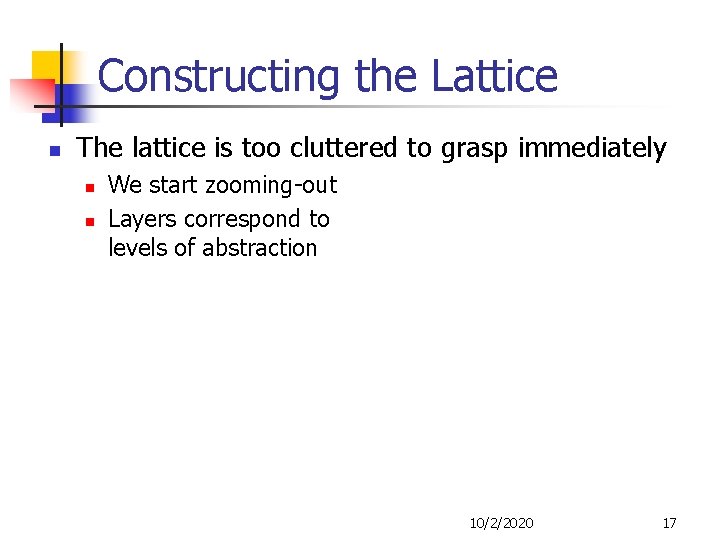 Constructing the Lattice n The lattice is too cluttered to grasp immediately n n