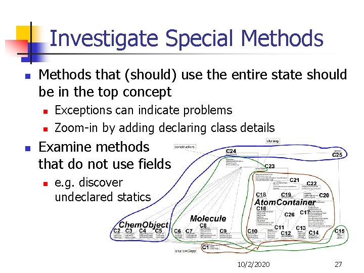 Investigate Special Methods n Methods that (should) use the entire state should be in