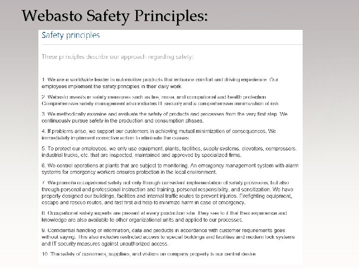 Webasto Safety Principles: 