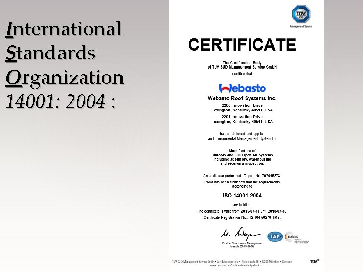 International Standards Organization 14001: 2004 : 
