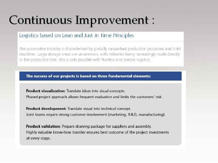 Continuous Improvement : 