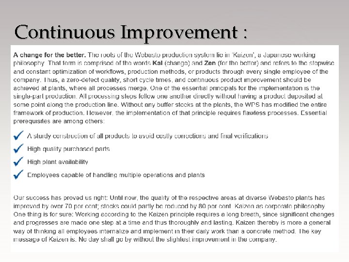 Continuous Improvement : 