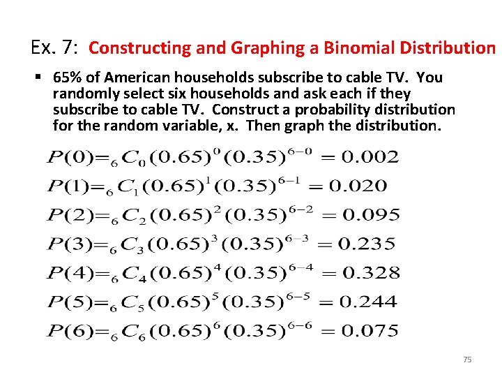 Ex. 7: Constructing and Graphing a Binomial Distribution § 65% of American households subscribe