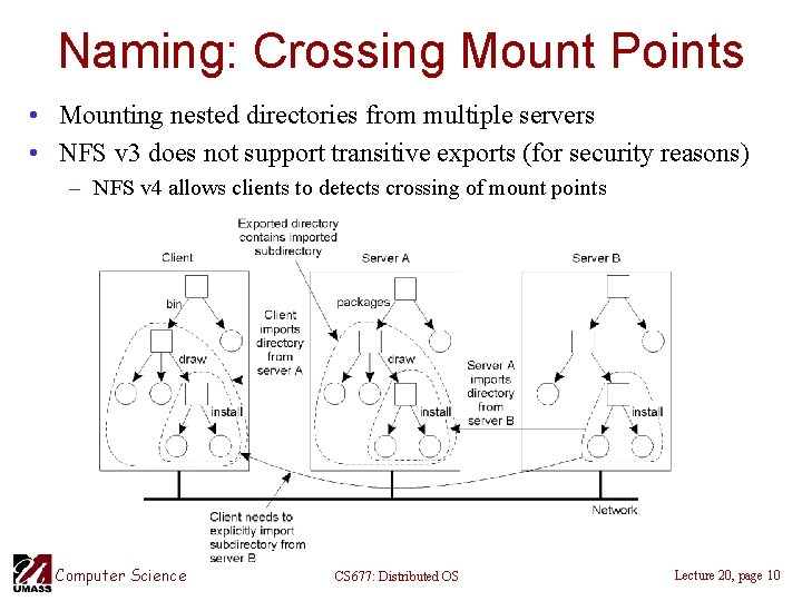 Naming: Crossing Mount Points • Mounting nested directories from multiple servers • NFS v