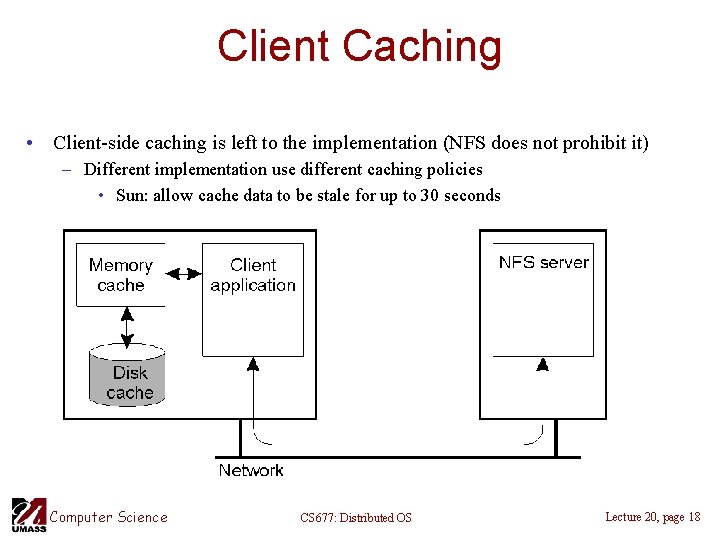 Client Caching • Client-side caching is left to the implementation (NFS does not prohibit