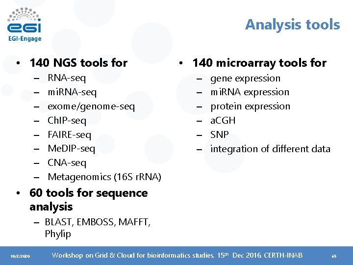 Analysis tools • 140 NGS tools for – – – – RNA-seq mi. RNA-seq