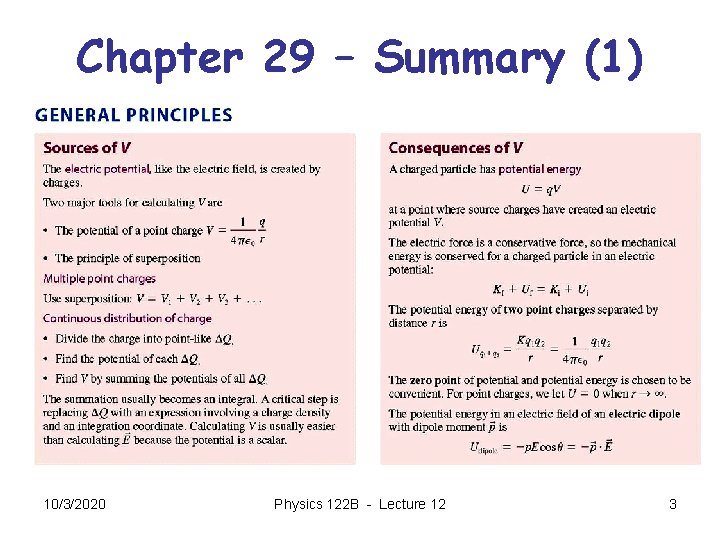 Chapter 29 – Summary (1) 10/3/2020 Physics 122 B - Lecture 12 3 