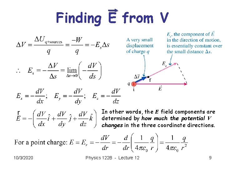 Finding E from V In other words, the E field components are determined by