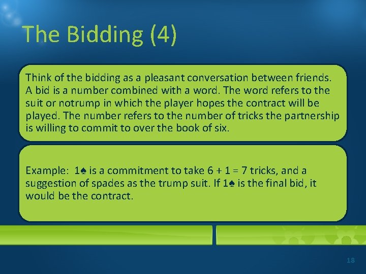 The Bidding (4) Think of the bidding as a pleasant conversation between friends. A