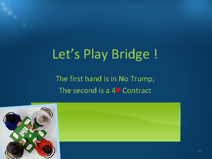 Let’s Play Bridge ! The first hand is in No Trump; The second is