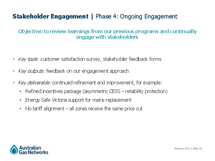 Stakeholder Engagement | Phase 4: Ongoing Engagement Objective: to review learnings from our previous Stakeholder Engagement | Phase 4: Ongoing Engagement Objective: to review learnings from our previous