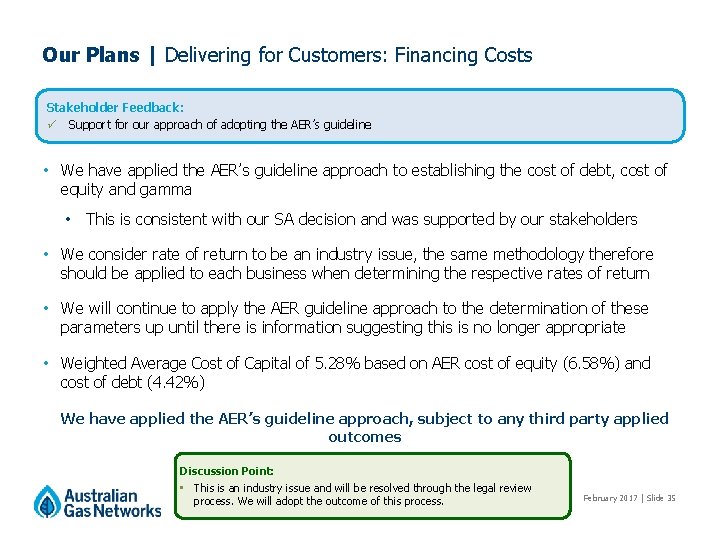 Our Plans | Delivering for Customers: Financing Costs Stakeholder Feedback: ü Support for our Our Plans | Delivering for Customers: Financing Costs Stakeholder Feedback: ü Support for our