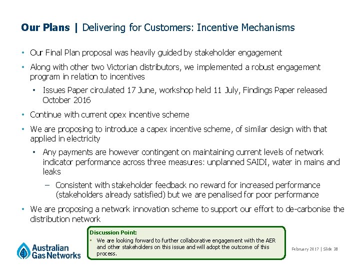Our Plans | Delivering for Customers: Incentive Mechanisms • Our Final Plan proposal was Our Plans | Delivering for Customers: Incentive Mechanisms • Our Final Plan proposal was