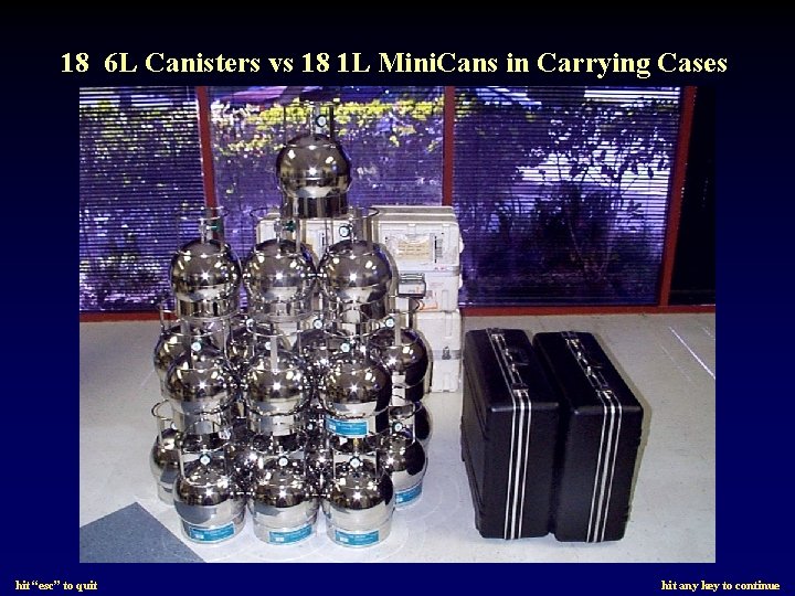 18 6 L Canisters vs 18 1 L Mini. Cans in Carrying Cases hit