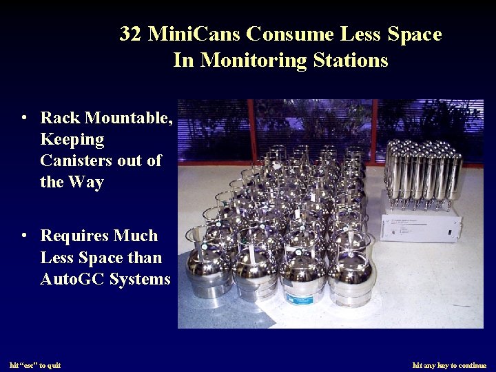 32 Mini. Cans Consume Less Space In Monitoring Stations • Rack Mountable, Keeping Canisters
