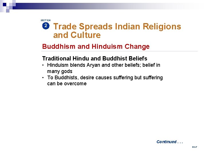 SECTION 2 Trade Spreads Indian Religions and Culture Buddhism and Hinduism Change Traditional Hindu