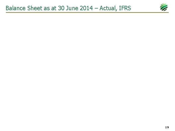 Balance Sheet as at 30 June 2014 – Actual, IFRS 19 