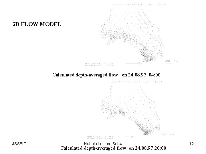 3 D FLOW MODEL Calculated depth-averaged flow on 24. 08. 97 04: 00. JSSBIO