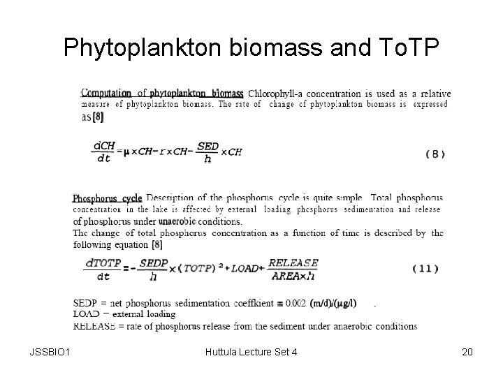 Phytoplankton biomass and To. TP JSSBIO 1 Huttula Lecture Set 4 20 