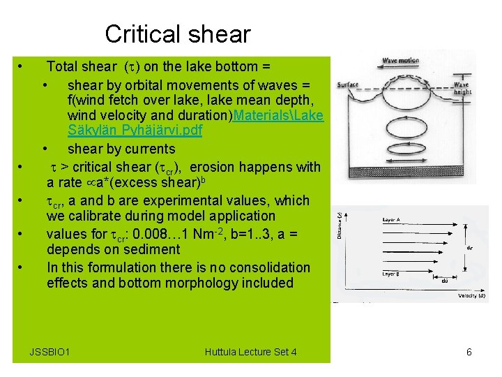 Critical shear • • • Total shear ( ) on the lake bottom =