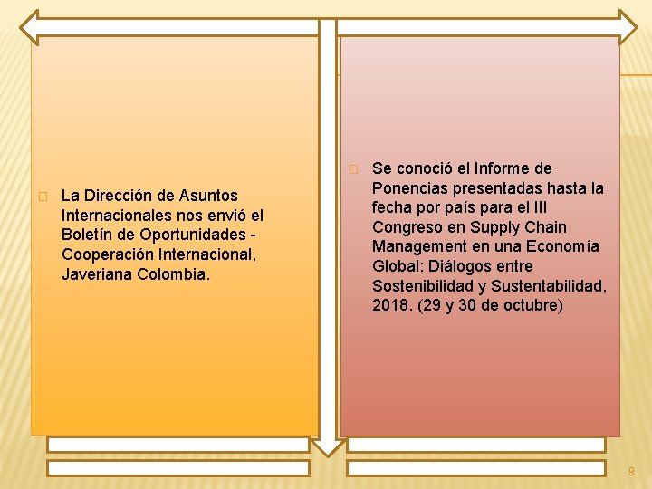 � � La Dirección de Asuntos Internacionales nos envió el Boletín de Oportunidades Cooperación