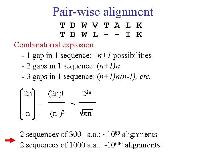 Pair-wise alignment T D W V T A L K T D W L