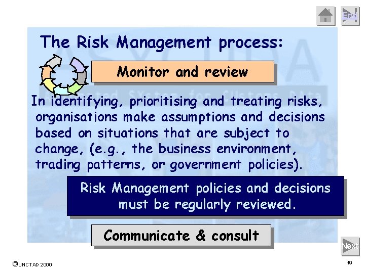 End The Risk Management process: Monitor and review In identifying, prioritising and treating risks,