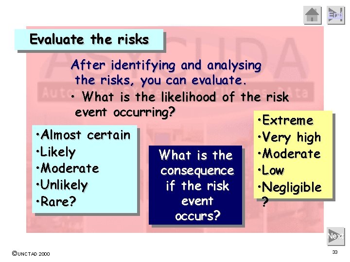 End Evaluate the risks After identifying and analysing the risks, you can evaluate. •