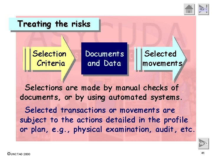 End Treating the risks Selection Criteria Documents and Data Selected movements Selections are made