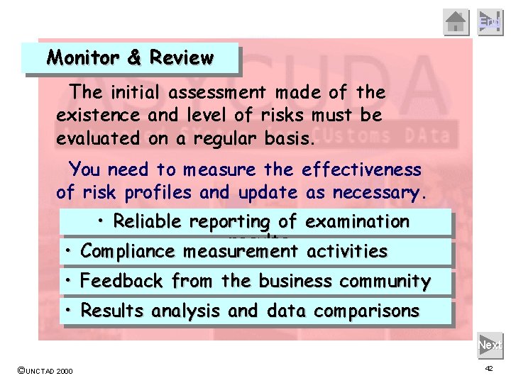 End Monitor & Review The initial assessment made of the existence and level of