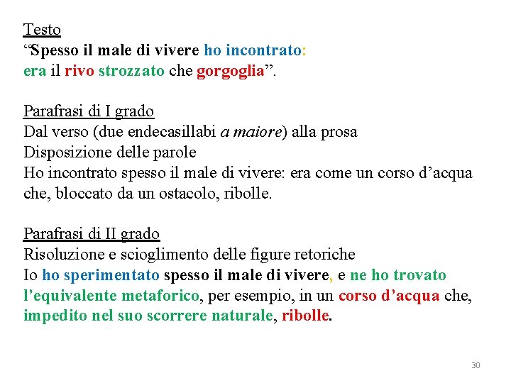 Testo “Spesso il male di vivere ho incontrato: era il rivo strozzato che gorgoglia”.