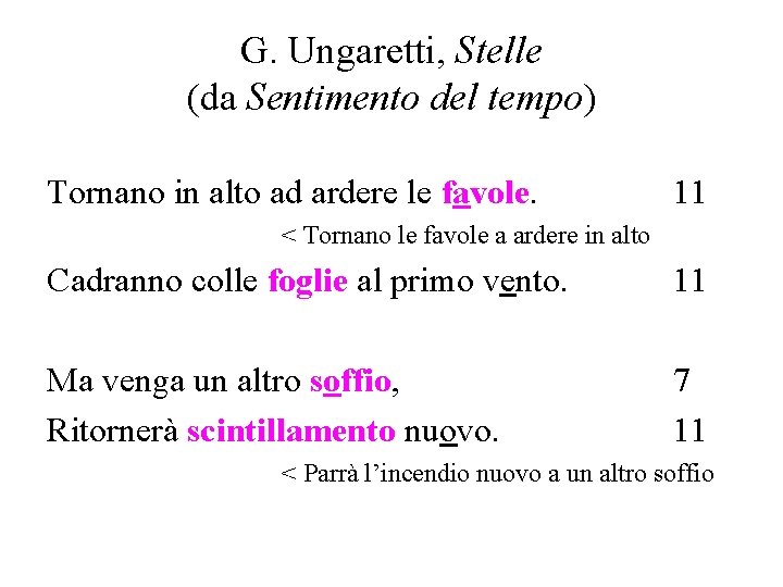 G. Ungaretti, Stelle (da Sentimento del tempo) Tornano in alto ad ardere le favole.