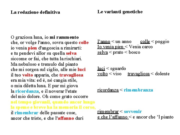 La redazione definitiva O graziosa luna, io mi rammento che, or volge l'anno, sovra