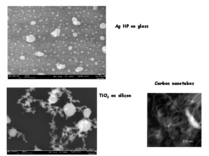 Ag NP on glass Carbon nanotubes Ti. O 2 on silicon 