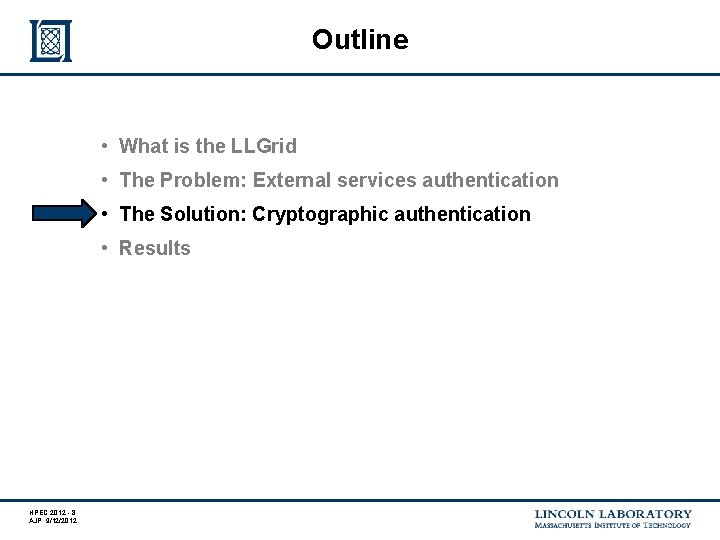 Outline • What is the LLGrid • The Problem: External services authentication • The