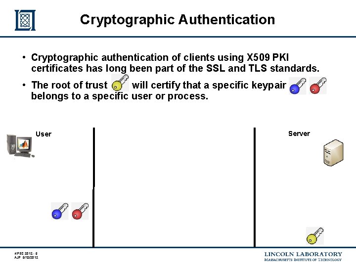 Cryptographic Authentication • Cryptographic authentication of clients using X 509 PKI certificates has long