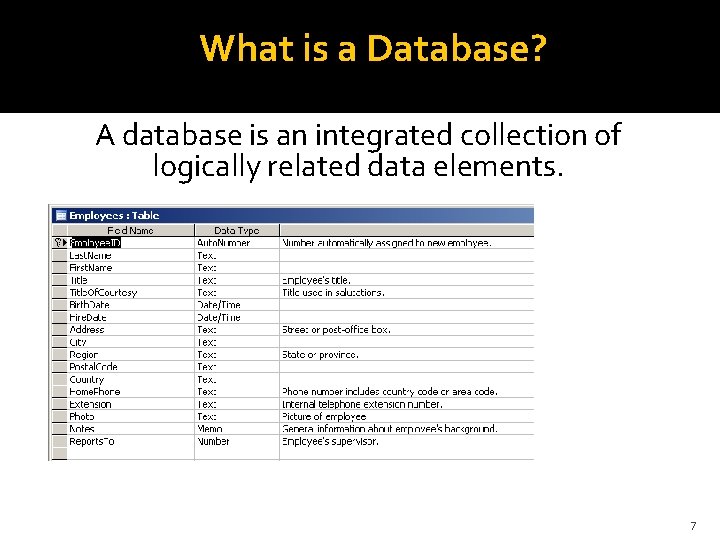 What is a Database? A database is an integrated collection of logically related data